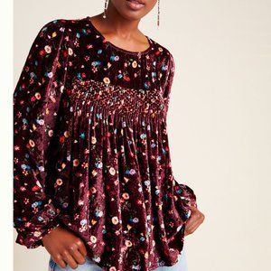 Anthropologie Ainsley Floral Velvet Blouse, Small
